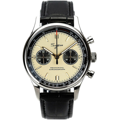 Sugess Panda Beige 38mm And 40mm Chronograph Hand Wind 30M Waterproof Swanneck Watch Mens Fashion Seagull Movement