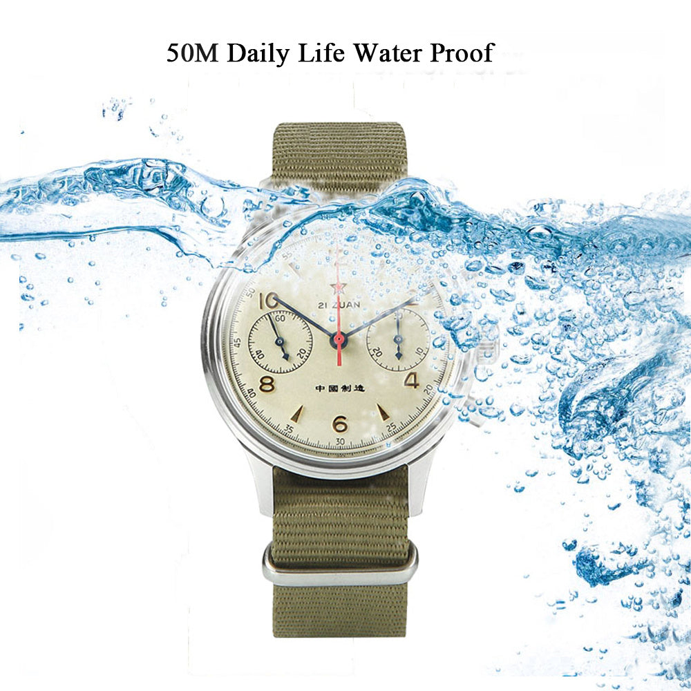 Seagull Movement 1963 Sugess Chronograph 50M Waterproof Swanneck Canvas Hand Winding 40mm
