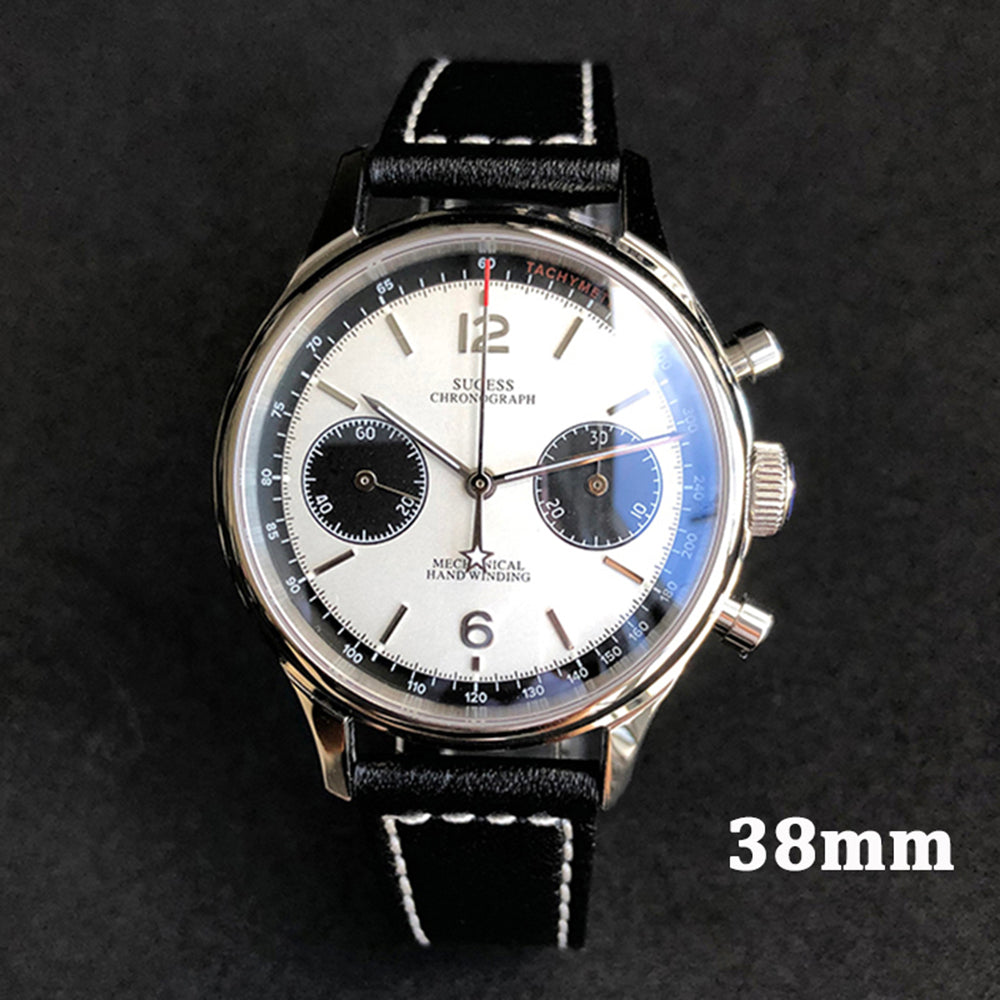 Sugess Panda White Sapphire 38mm And 40mm Leather Band 30m Waterproof  Luxury Chronograph Watch Seagull Movement 1963