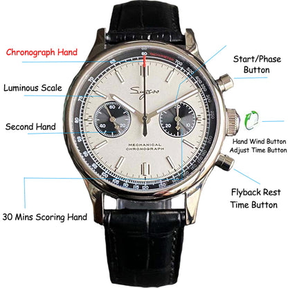 Sugess Panda Beige 38mm And 40mm Chronograph Hand Wind 30M Waterproof Swanneck Watch Mens Fashion Seagull Movement